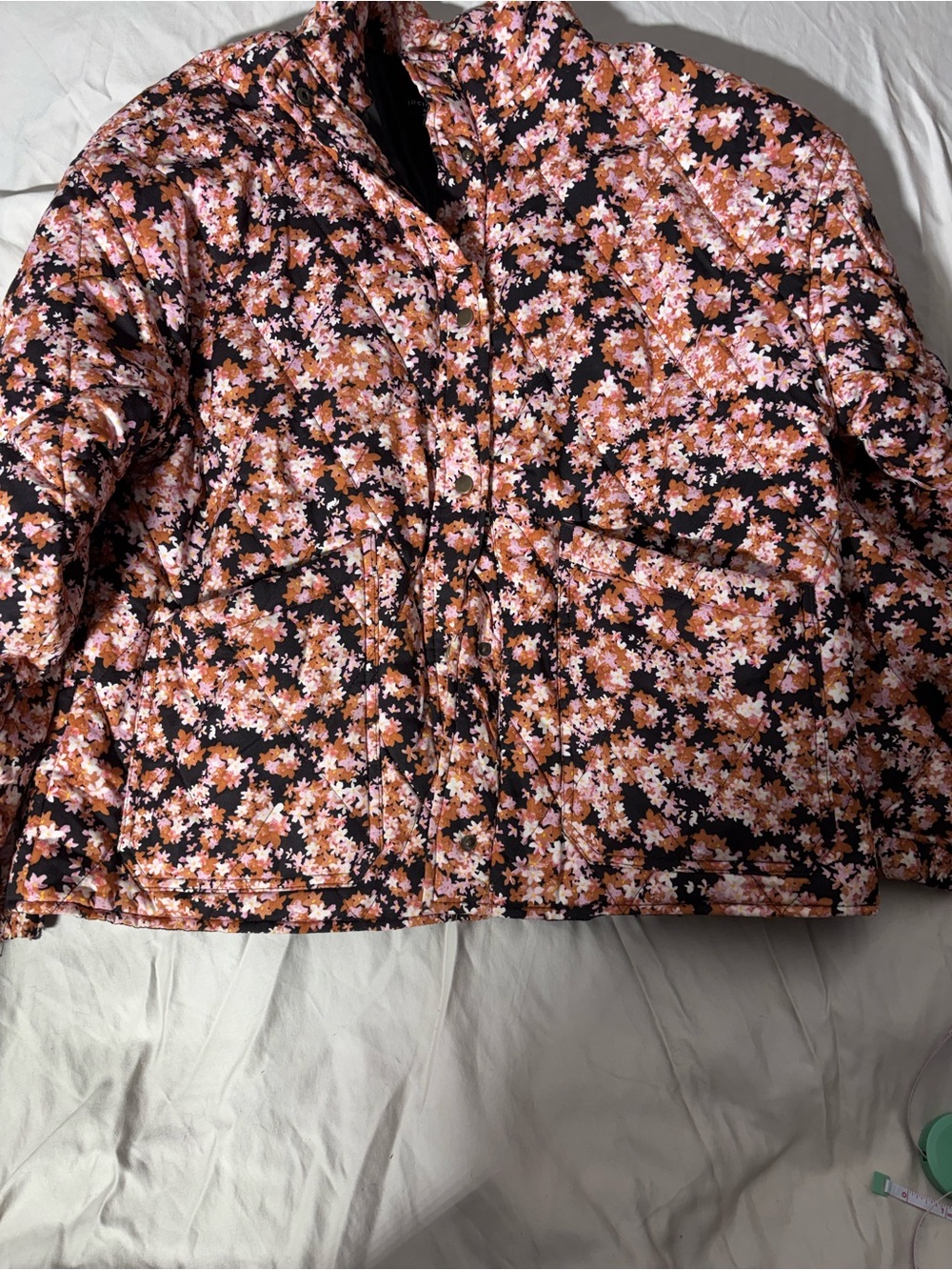 Sanctuary Floral Quilted Puffer Jacket in Pink and Black